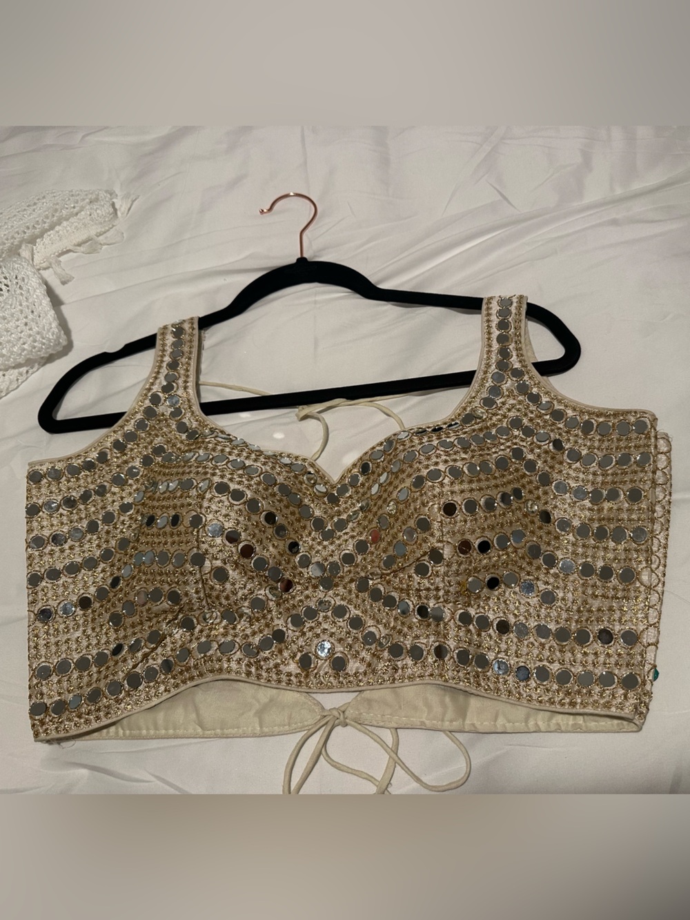 Beaded Sequin Crop Top - Gold and Silver Mirror Detail